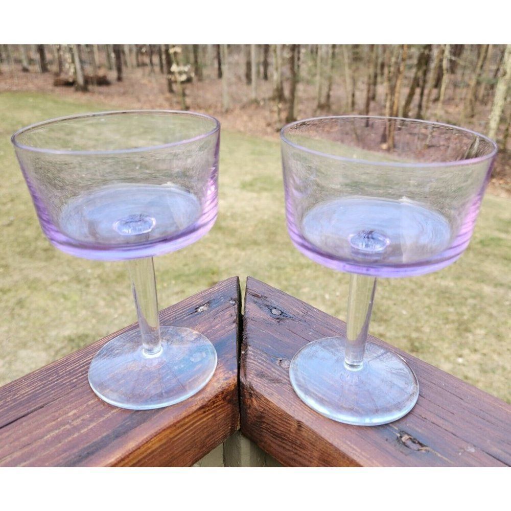 2 Block Watercolors Twilight Lilac Purple Alexandrite Neodymium Stemware Glass - Picture 2 of 8